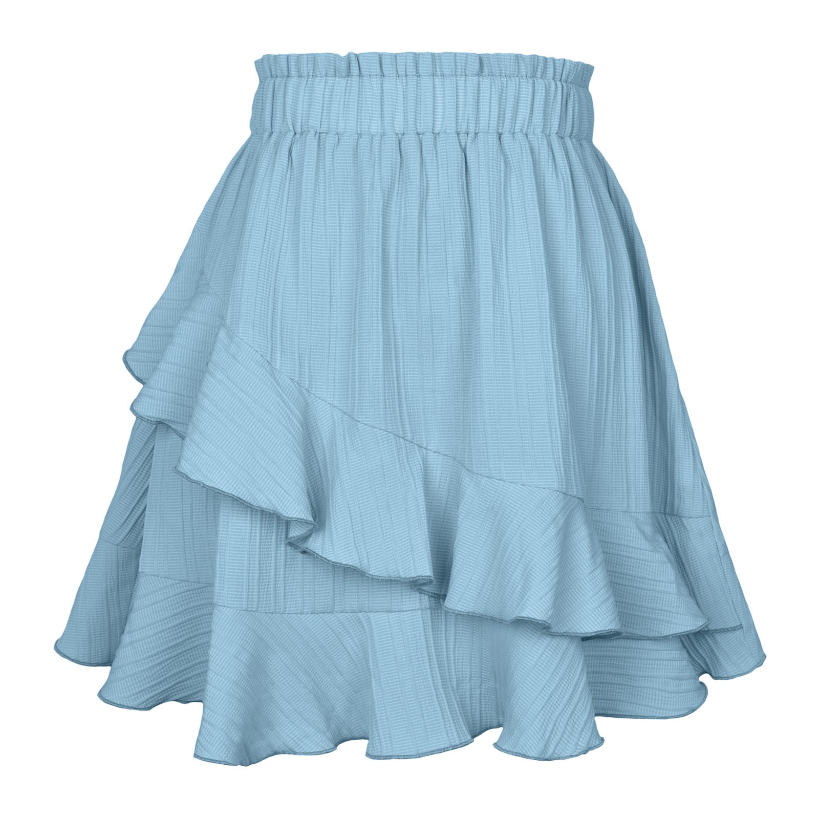 thumbnail image 4 of Falda irregular con volantes de cintura alta para mujer: falda elástica de poliéster de color liso para primavera/verano/otoño, lavable a máquina., 4 of 5